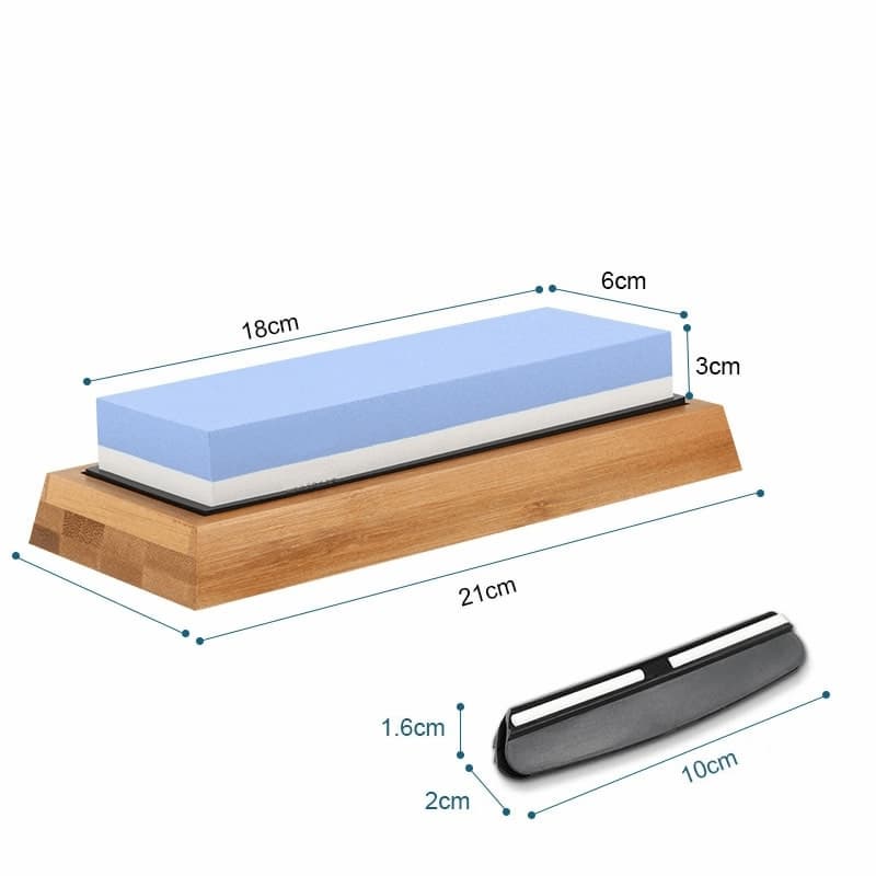 Dimensions de la pierre à aiguiser japonaise 18 × 6 × 3 cm avec guide d’angle inclu