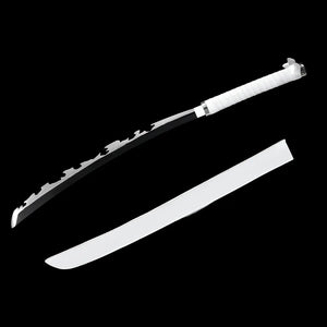 Sabre japonais Katana Inosuke Kashibira avec lame dentelée et fourreau blanc assorti, réplique inspirée de Demon Slayer.