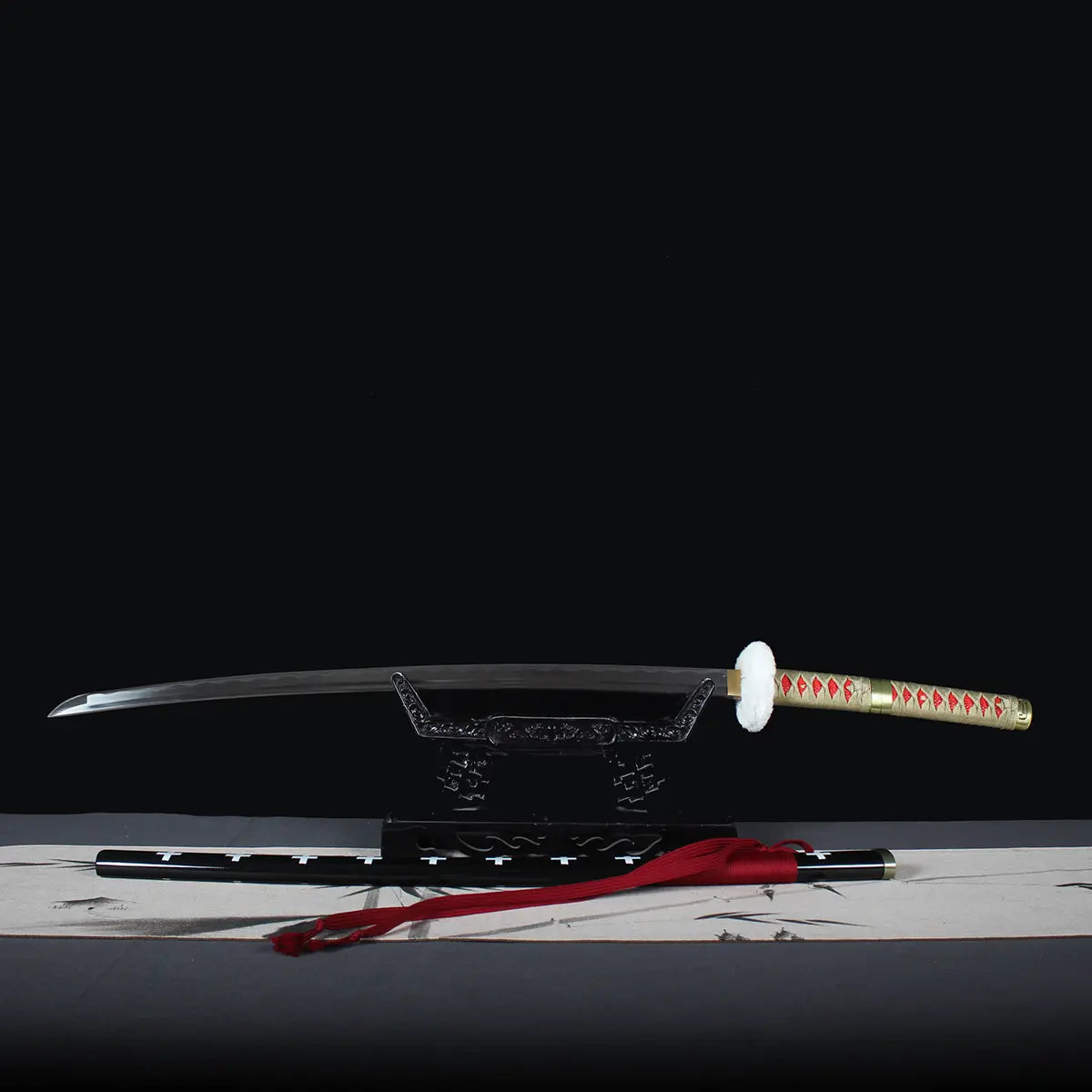 Lame en acier carbone poli du katana Kikoku de Trafalgar Law, réplique sabre One Piece avec effet hamon décoratif.