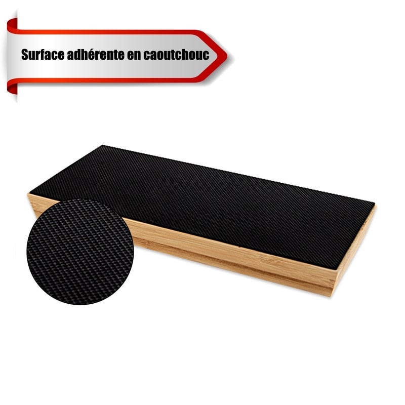 Socle en bambou avec surface adhérente en caoutchouc pour plus de stabilité pendant l'affûtage